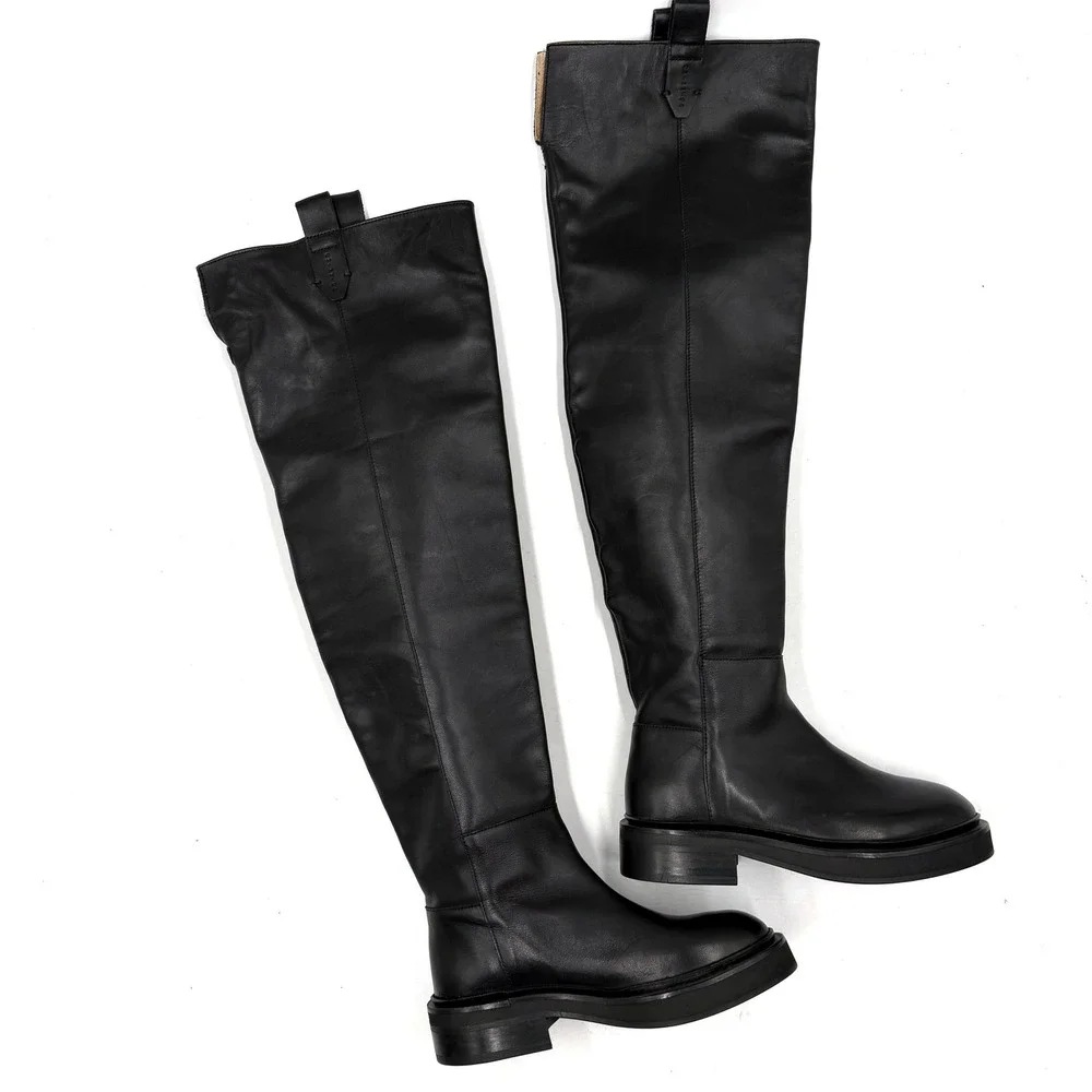 AllSaints Mindy Boot Black Leather Over The Knee Lug Sole Platform Tall Sz‎ 6